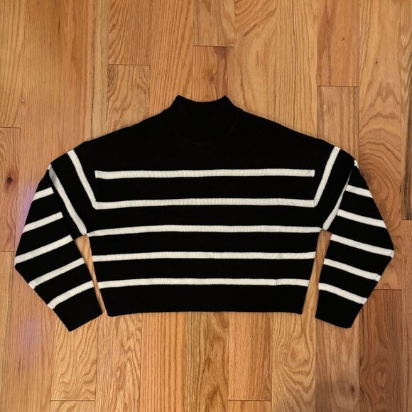 H&M | Black and White Striped Mock Neck Sweater | Small - Picture 2 of 7